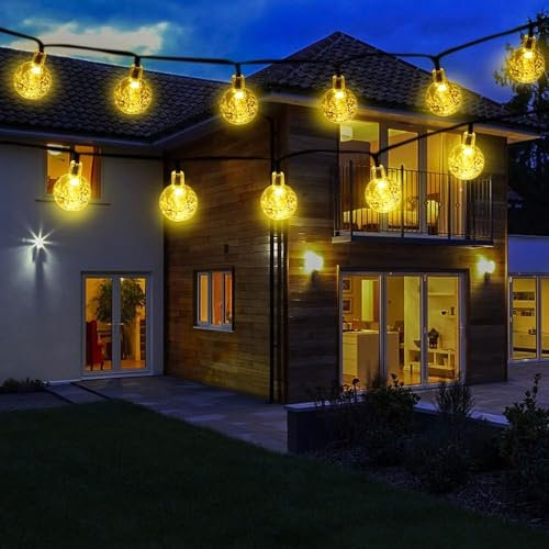 Fohil 60 LEDs Lichterkette Garten Globe Außen Warmweiß 11 Meter Kugeln Lichterketten Solar Beleuchtung Kugel für Party, Weihnachten, Outdoor, Fest Deko usw