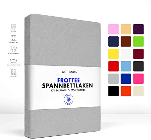 Jacobson Premium FROTTEE Spannbettlaken Spannbetttuch Bettlaken Baumwolle ca. 200g/m² (140x200cm - 160x200cm, Grau)
