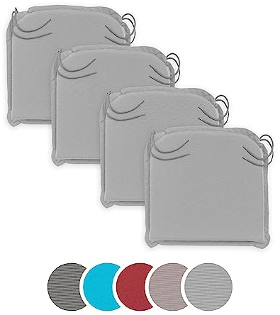 sleepling Sitzkissen Outdoor 4er Set, Stuhlkissen 44x47 cm, Auflage Stuhl, Sitzauflagen Gartenmöbel, Made in EU, Eckbänder, Bezug abnehmbar und waschbar, 6 cm dick, Silber