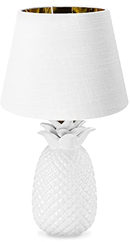 Navaris Tischlampe im Ananas Design - 40cm hoch - Deko Keramik Lampe für Nachttisch oder Beistelltisch - Dekolampe mit E27 Gewinde in Weiß-Weiß