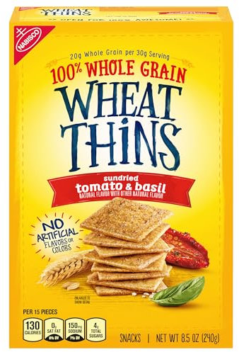 Wheat Thins Galletas de trigo integral de tomate y albahaca secadas al sol, 8.5 onzas, 1 unidad