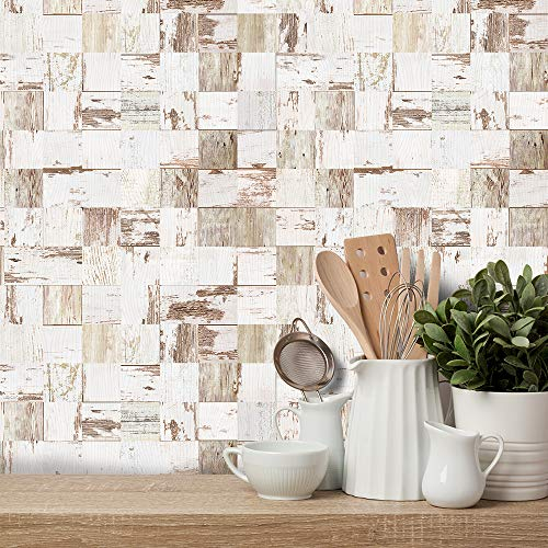 Alwayspon Wall Tile Transfers Sticker for Home Decor, Peel & Stick self-Adhesive splashback, Tile Decals for Living Room Kitchen Bathroom Decor, 25 Pieces Brown Wood Mosaic Tile Sticker