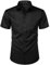 PARKLEES Mens Casual Urban Stylish Slim Fit Short Sleeve Button Up Dress Shirt with Pocket ZLSC15 Black XL