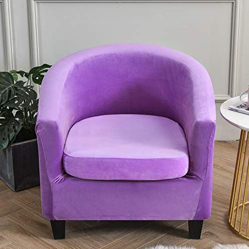 Highdi Sesselschoner 2 Teilige Samt Plüsch Sesselbezug, Stretch Tub Chair Sesselhussen mit Armlehne, Club Sesselüberwurf für Clubsessel Loungesessel Cocktailsessel (Violett)