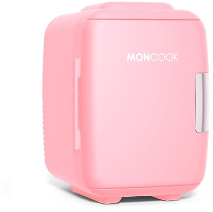 MONCOOK Mini Fridge For Bedrooms - Small, Portable & Quiet Mini Fridges For Skincare, Medicine, Food & Drinks - Cooling & Warming Function - Perfect For Home, Office, Car Or Travel - 5L - Pink Mono