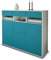 Stil.Zeit Highboard Kommode Michaela, Korpus Weiss matt, Front Farb-Design Lagunenblau (136x108x35cm), Push-to-Open Technik & Leichtlaufschienen