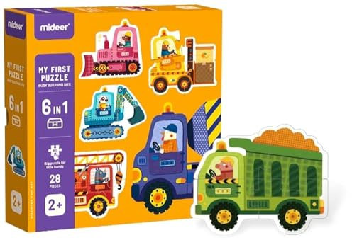 Mideer Mein erstes Puzzle - Kinderpuzzles ab 2 Jahren - Transportpuzzle Kinder (Busy Baustelle)