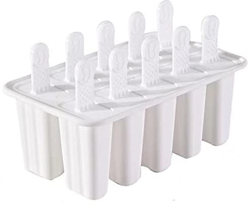 Molde de helado reutilizable para helados, bandeja de silicona para modelo, 10 cavidades, reutilizable para hacer helados, chocolate, postre congelado, cocina casera, (color blanco)