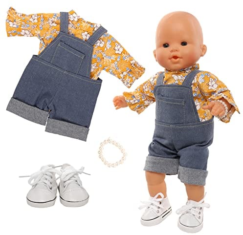 Miunana Puppenkleidung Overall Outfits für Baby Puppen, Denim Kleidung Schuhe für 35-43 cm Puppen