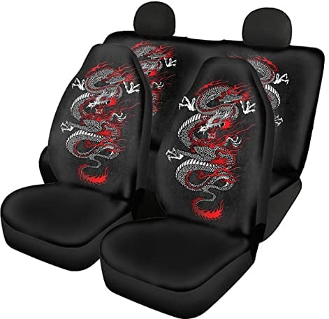 Kuiaobaty Ethnischer Drache Autositzbezüge, schwarz, Mythical Animal Car Interior Accessories Stretchy Car Seat Cover Full Set Front Buckets & Bench