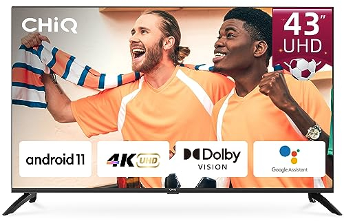 CHIQ Téléviseur 43 Pouces 4K UHD, Android 11, Triple Tuner, HDR10 / HLG, Dolby Vision, Dolby Audio, Google Assistant, TV LED Noir 108 cm (43 Pouces)