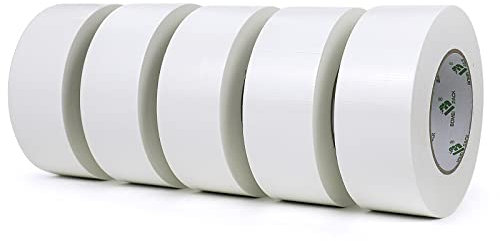 BOMEI PACK Universal - Ruban Adhésif Toilé Blanc, Heavy Duty Duct Tape 5 rouleaux 50 mm x 50 m pour les travaux de réparation, fixation, de scellage, d'étiquetage et de rénovation