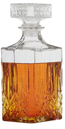 Whiskey Karaffe aus Glas mit Verschluss 900ml Whiskeykaraffe Whisky Dekanter Flasche Glaskaraffe Cognac Scotch Brandy Sherry Glasverschluss Konturen H x B x T 23,5 x 9 x 9 cm