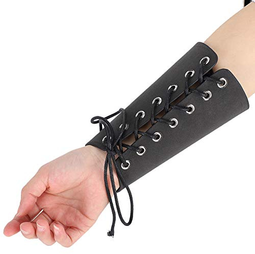 Mittelalter für Damen Herren, Schwarz Bogenschießen Armschutz Armschoner Leder Manschetten Wrap Gauntlet Wikinger Armschienen,für Recurve Bow Schießen Jagd Renaissance