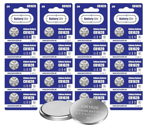 Battery Life CR1620 Batteries 3V Coin Button Cell CR 1620 Lithium Long Life For Car Key fob, Scales, Toys, Watch, LED Lights and More UK Brand (20 pack)