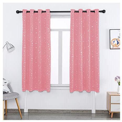 Lieson Vorhänge Set Wohnzimmer 2 Stück, Polyester Blickdichte Gardinen mit Ösen Sterne Vorhang Schlafzimmer Rosa 132x213CM