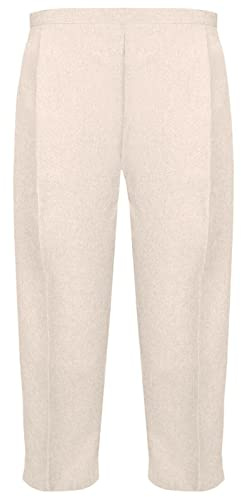 MyShoeStore Ladies Womens 3/4 Three Quarter Half Elasticated Trouser Plain Capri Cropped Stretch Trousers Plain ¾ Length Pants Summer Shorts Plus Big Sizes 10 to 24 (Cationic 3/4 Beige, 10)