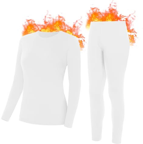SIHOHAN Damen Thermounterwäsche Set, Warme Unterwäsche gefütterte Long Johns für Damen, Winter Thermo Base Layer für Alltag, Skifahren, Wandern, Joggen, Weiß, 2XL