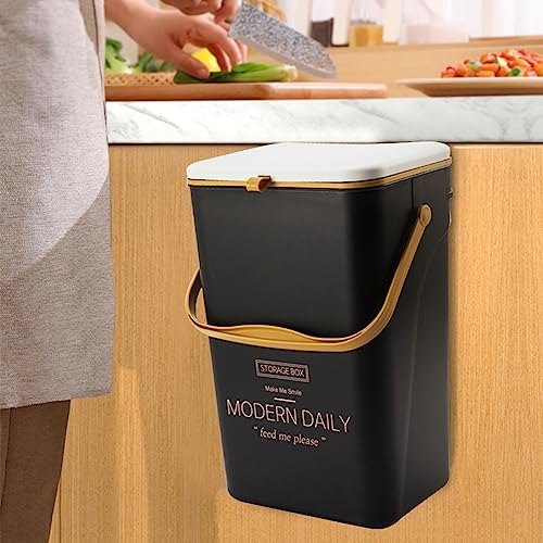 OKESYO Poubelle à compost pour cuisine, petite poubelle suspendue avec couvercle et poignée, 7 l/12 l, poubelle à suspendre pour la cuisine tous les jours, anti-odeurs et lavable