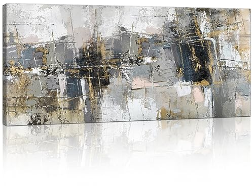 FajerminArt Cadre en Bois Abstrait Gris Impression sur Toile Moderne Mural Image sur Toile Peintures sur Toile Grande Tableau Decoration Murale Salon Chambre prêt à accrocher 50x120 cm