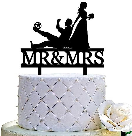 Yuezoloz Soccer Wedding Cake Topper, Football Wedding Cake Topper, Soccer Player Wedding Cake Topper, Soccer Couple Cake Toppers, Bride Dragging Groom to Get Marry Cake Topper