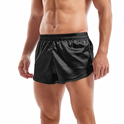 Amy Coulee Satin boxershorts herren pyjamahose kurz (Schwarz, XL)