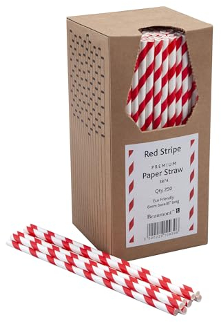 Lot de 250 pailles en papier à rayures rouges et blanches 20,3 cm 6 mm