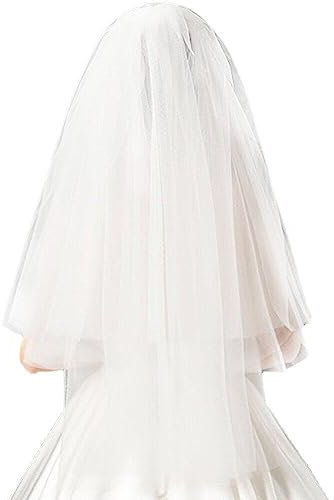 Dinntty Damen-Brautschleier aus Tüll, kurzer Hochzeitsschleier mit Haarkamm, eleganter kurzer Schleier, Haarschmuck für Bräute