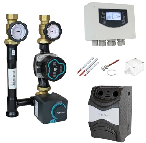ENVIRON- Set Pumpengruppe + Witterungsgeführter Heizkreisregler Clima600 | Heizkreis mit Drei-Wege-Mischer und Stellmotor Mischer DN25 mit Umwälzpumpe (Pumpe Environ Ecostar 25/6 | 180mm)