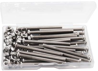 cSeao Juego de 50 tornillos y tuercas hexagonales M4 de 20 mm, acero inoxidable 304, acabado liso