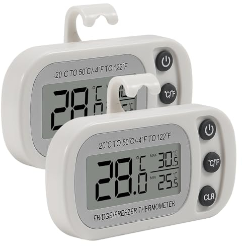 AITRIP 2 Pack Refrigerator Thermometer, Digital Freezer/Fridge Thermometer with Hook ,Easy to Read LCD Display, Max/Min Function for Home, Restaurants, Bars, Cafe