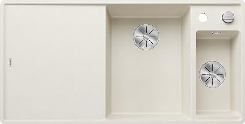 BLANCO AXIA III 6 S-F | Granitspüle aus SILGRANIT softweiß | Einbauart: Flächenbündig | Hauptbecken rechts | mit Glasschneidbrett | für 60 cm breite Unterschränke | Reinigungsfreundliche Öberfläche