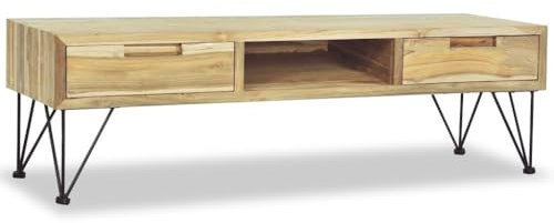 Helloshop26 Meuble télé Buffet TV télévision Design Pratique 120 cm Teck Massif Beige 2502249