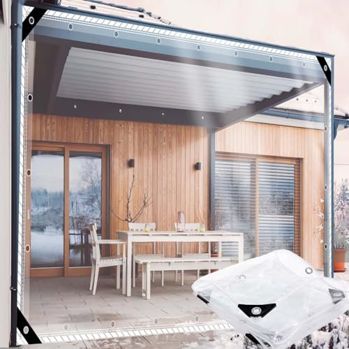 ZHJSHOU Clear Tarpaulin Waterproof 1.2x2.1m Heavy Duty, 0.55mm Customizable Tarp with Eyelets Outdoor Gazebo Transparent PVC Balcony Rain Curtain