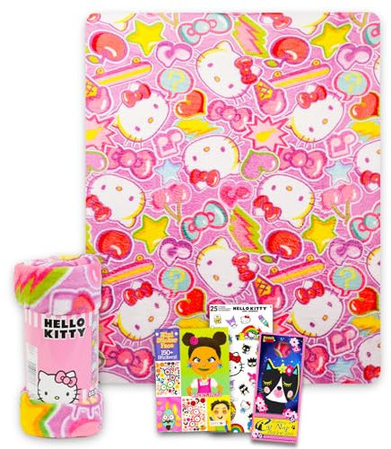 Hello Kitty Hello Kitty berwurfdecken-Set f r Kinder und Jugendliche, Aufkleber, Tattoos und mehr f r M dchen, Hello Kitty Decke Gr e 101,6 x 127 cm
