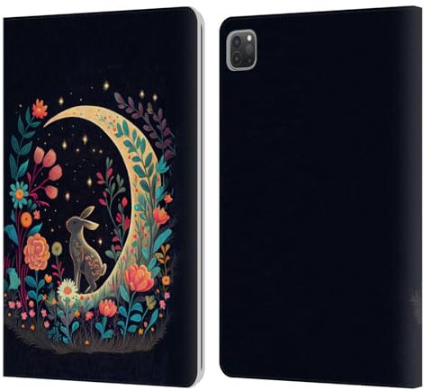 Head Case Designs Offizielle JK Stewart Hase Auf Mondsichel Wichtige Kunst Leder Brieftaschen Handyhülle Hülle Huelle kompatibel mit Apple iPad Pro 11 2020/2021 / 2022