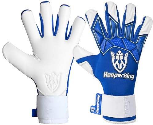 Keeperking Torwarthandschuhe Herren GladiatorKing Negative Cut Professional mit Profi Extreme Grip 4 mm (8, G-Blau-Weiß)