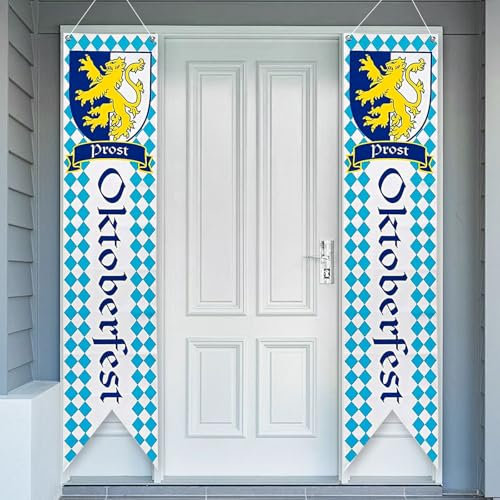 2 Stück Oktoberfest Deko Banner, Bayrische deko, Oktoberfest Dekoration, Bayerisches Oktoberfest Fahnen Veranda Zeichen Willkommen Banner für Oktoberfestparty Indoor Outdoor Hängende Dekoration