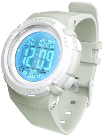 Bigmeda Montres Enfants Fille 50ATM Numérique Garçons Sport Enfants Montres Fille avec Bracelet en Silicone (Vert Morandi)