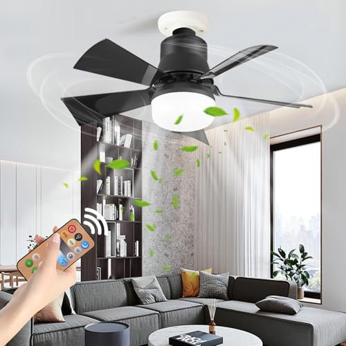 KEAGAN Ceiling Fans with Lights and Remote Control 40W Ceiling Fans Light Dimmable Ceiling Fan with 5 Blades Quiet DC Motor 3 Speeds Led Ceiling Fan Lights for Bedroom Living Room