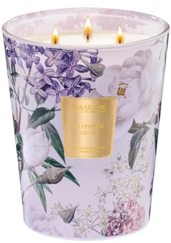 Lavendal Große Duftkerze im Glas mit 3 Dochte für Ihr Zuhause M&SENSE stark duftende 990g 150 Stunden lange Brennzeit natürliche Sojakerze Luxusgeschenk für Frauen/Mutter/Kollegin/Freundin
