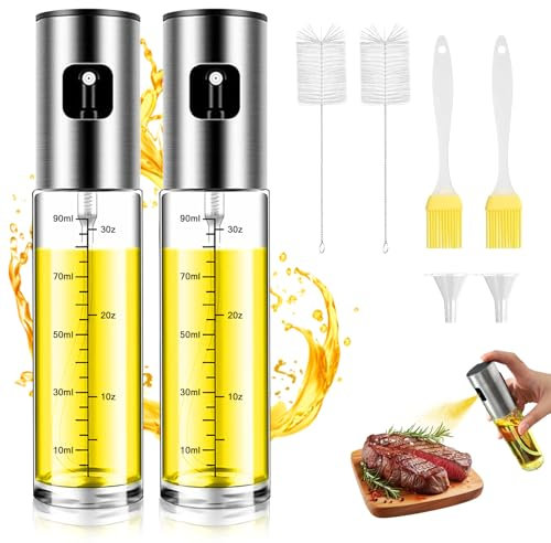 Starward 2 Pièces Pulvérisateur Huile Cuisine en Verre, Spray Huile d'Olive 100 ml, avec 2 x Entonnoirs, 2 x Brosses à Huile, 2 x Brosses de Nettoyage, Grill, Distributeur pour Friteuse