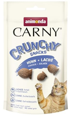 animonda Carny Crunchy Snacks, Katzen Leckerli Huhn & Lachs (10 x 50g), knuspriger Premium Katzensnack für erwachsene Katzen mit viel Fleisch, ohne Getreide und Zucker