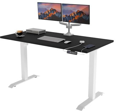 POKAR Höhenverstellbarer Schreibtisch Höhenverstellbar Elektrisch Bürotisch mit Tischplatte (Weiß + Schwarz, 160 x 80)
