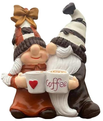 Bsbkoj Valentinstag Kaffee Zwerge Kaffee Zwerge Figuren Valentinstag Kaffee Gnom Statue Niedliche Harz Wichtel Kaffee Dekorationen für Kaffeebar Gesichtslos Paar für Zuhause