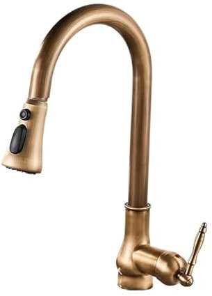 JYMALISA Water Kitchen Tap Copper Retro Pull-Out Faucet Vegetable Basin Retractable Sink Kitchen Hot and Cold Water Faucet Antique with Stop Mouth