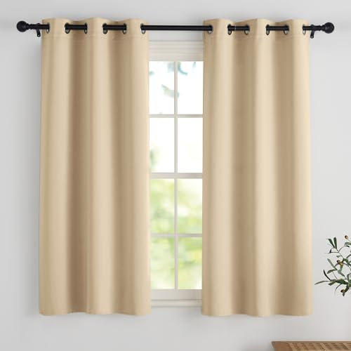 PONY DANCE Tende Cucina per Finestre Piccole Corte 2 Pezzi L 106 x A 114 cm Decorazione Tende Beige Oscuranti Cameretta Bambini Moderne Curtains con Anelli Termiche Isolanti