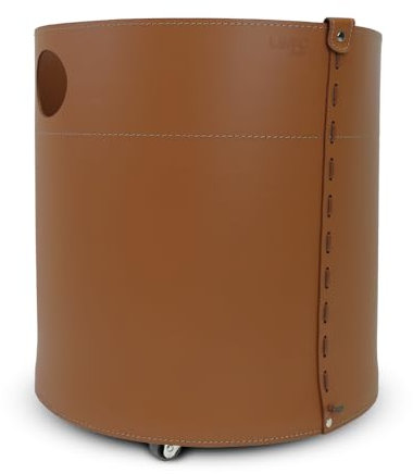 LIMAC Design GIRO contenitore portalegna in cuoio, borsa porta legna da interno, cesto moderno per legna da ardere, con ruote gommate, prodotto in Italia. (Marrone)