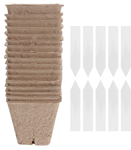 Yardwe 40 Stück Zellstoff Anzuchttöpfe Gartenpflanztöpfe Viereckige Keimbecher Mit 10 Etiketten Biologisch Abbaubar Für Blumen Und Gemüsesetzlinge