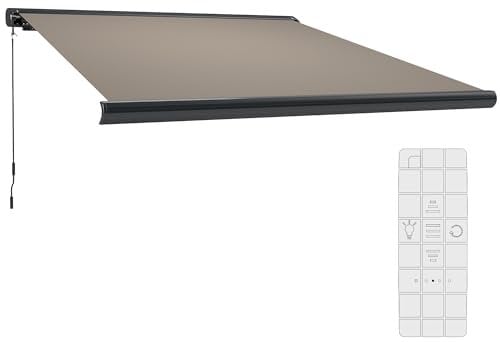 Outsunny 3.5 x 3 m Electric Awning with Remote Controller, Aluminium Frame DIY Retractable Awning, UV50+ Sun Shade Canopy for Garden Patio Deck Door Window, Light Grey